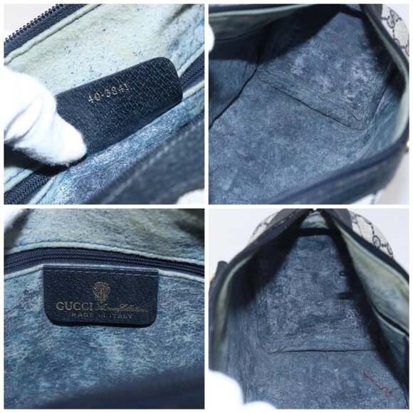 GUCCI GG Supreme Sherry Line Boston Bag PVC Navy Gold 40 3841 Auth 147499 - Picture 15 of 16
